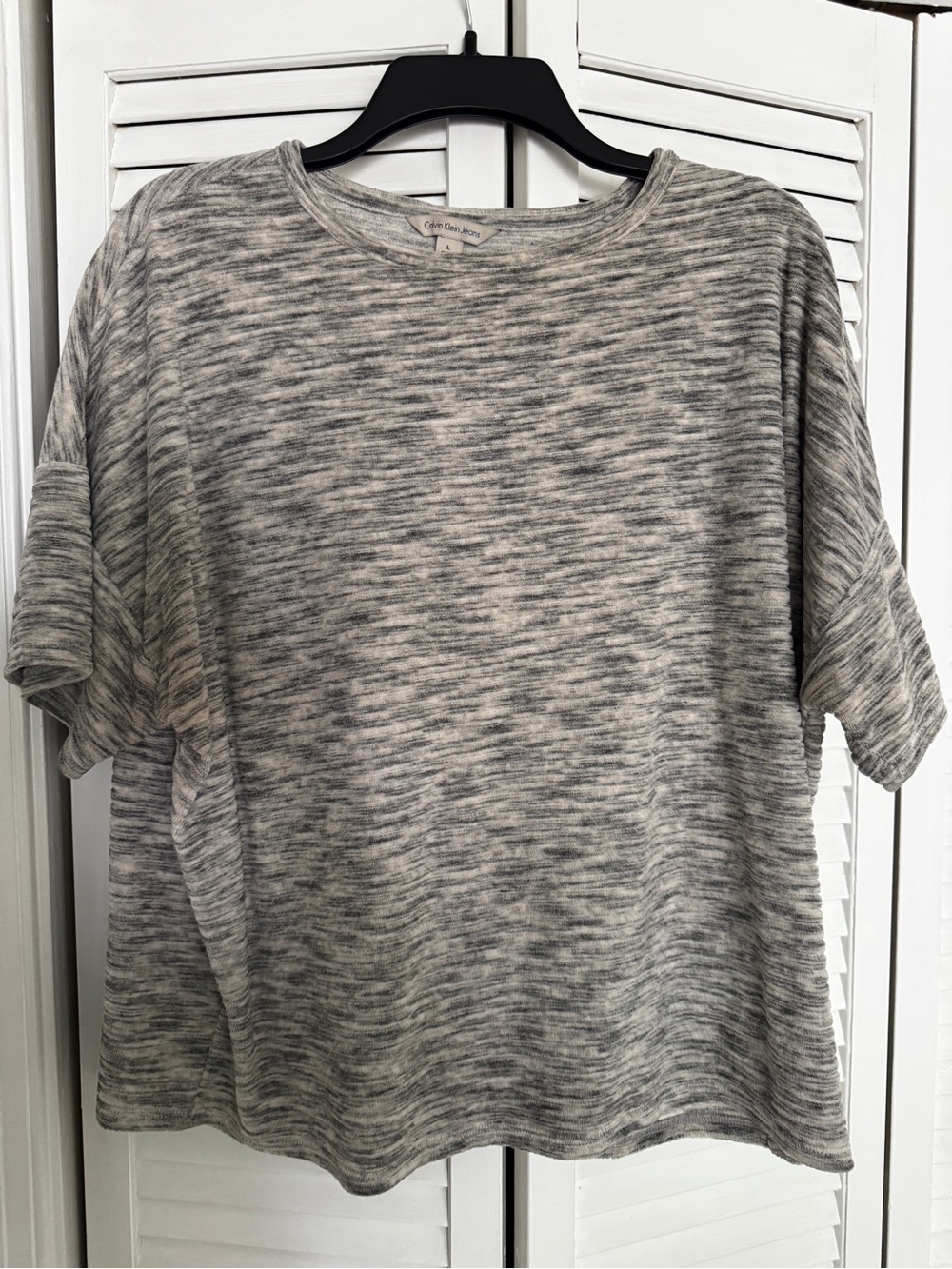 Calvin Klein Gray and White Marled Short Sleeve Top